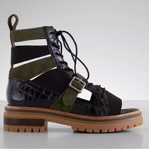 Free People Black and Green Lace-Up Ankle Boots